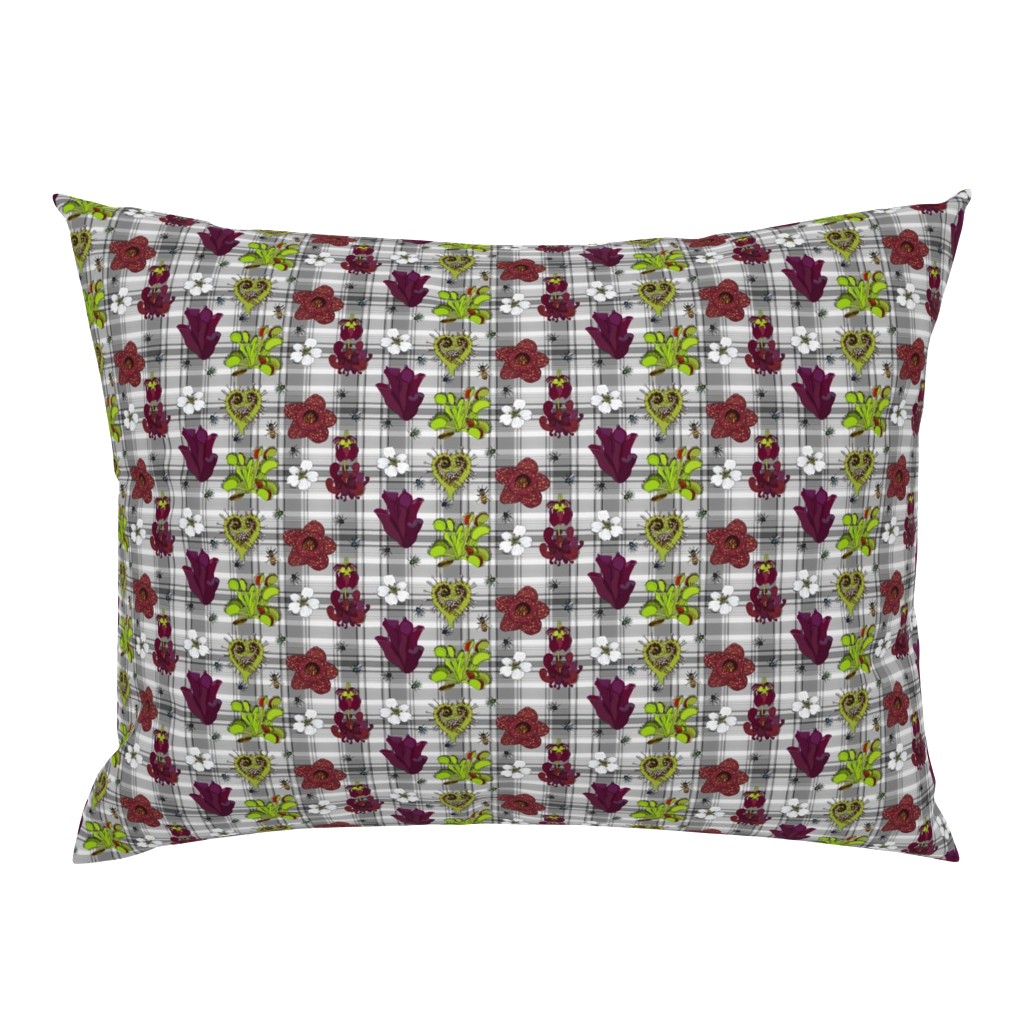 Insectivorous plants on greyscale plaid