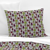 Insectivorous plants on greyscale plaid