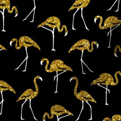 gold glitter flamingos - black