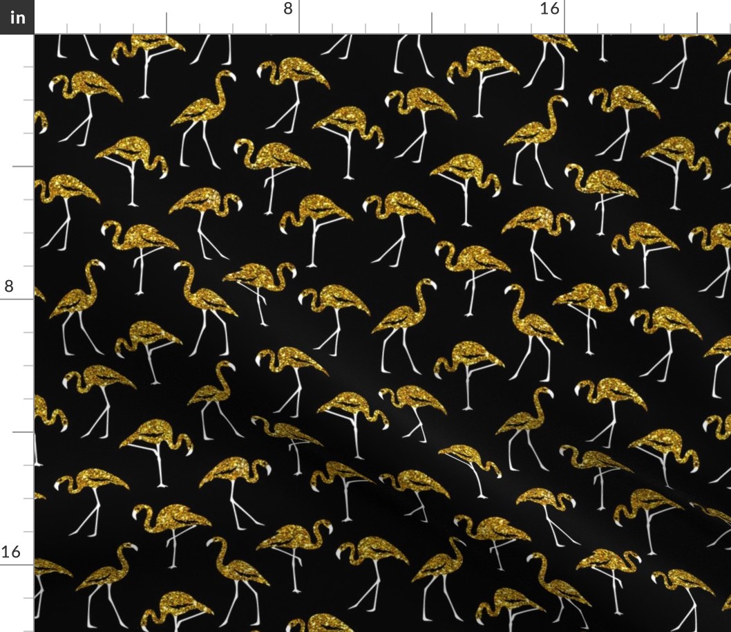 gold glitter flamingos - black