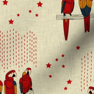 Macaws (red on linen background)