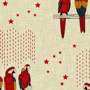 Macaws (red on linen background)