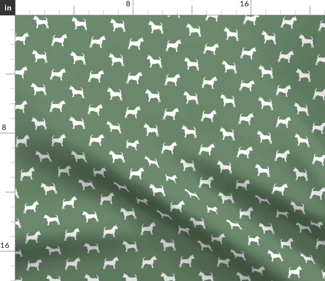 chihuahua silhouette fabric - dog fabrics - dogs design - medium green