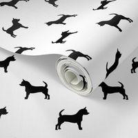 chihuahua silhouette fabric - dog fabrics - dogs design - white and black