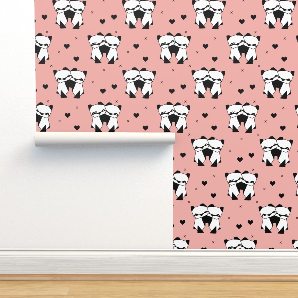 Origami love animals cute panda Wallpaper | Spoonflower