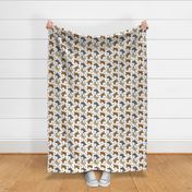 Trotting long coat Chihuahuas and paw prints - white