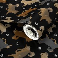 Trotting long coat Chihuahuas and paw prints - black