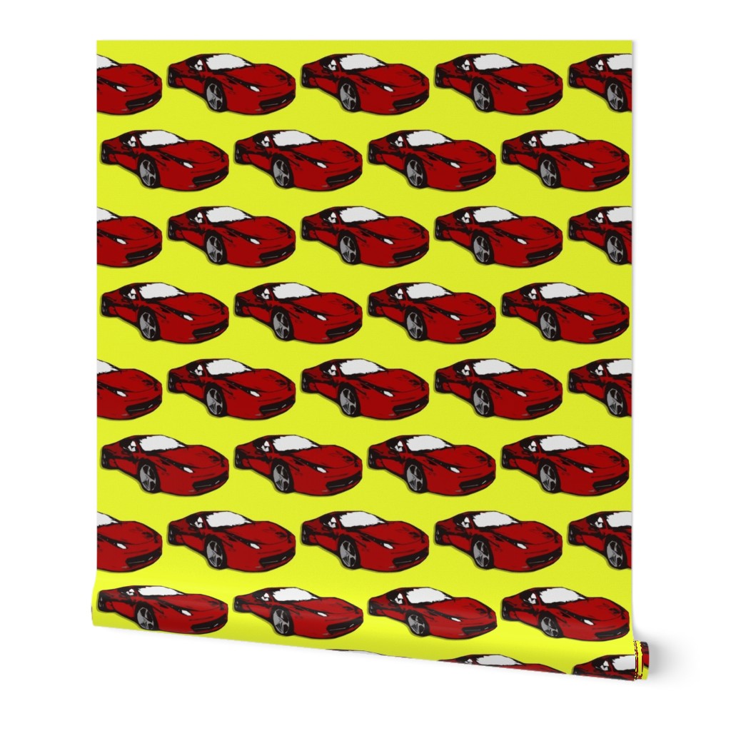 Ferrari race car fabric pattern in yellow and red