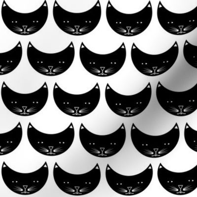 Geometric black cat pattern on white - half moon kitty face