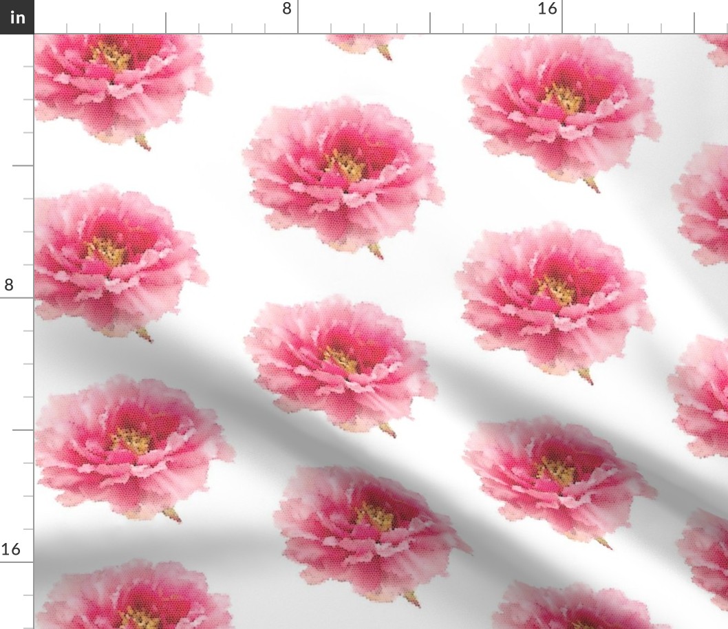 Pink Peony Micro Mosaic Tile on White