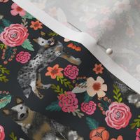 Australian Cattle Dog fabric, australian cattle dog, blue heeler fabric, dog fabric, cute dog fabric, dogs fabric, cattle dog florals, floral dog fabric, cute dog, florals charcoal