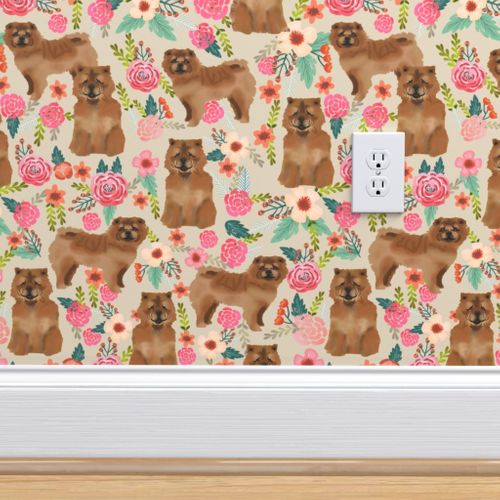 Chow Chow Florals Dog Sand By Petfriendly Chow Dog Fabric Chow Fuzzy Puppy Dog Cotton Fabric By The Yard With Spoonflower