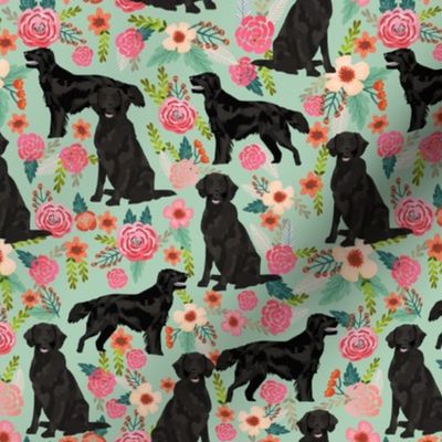 Flat Coated Retriever dog breed florals mint