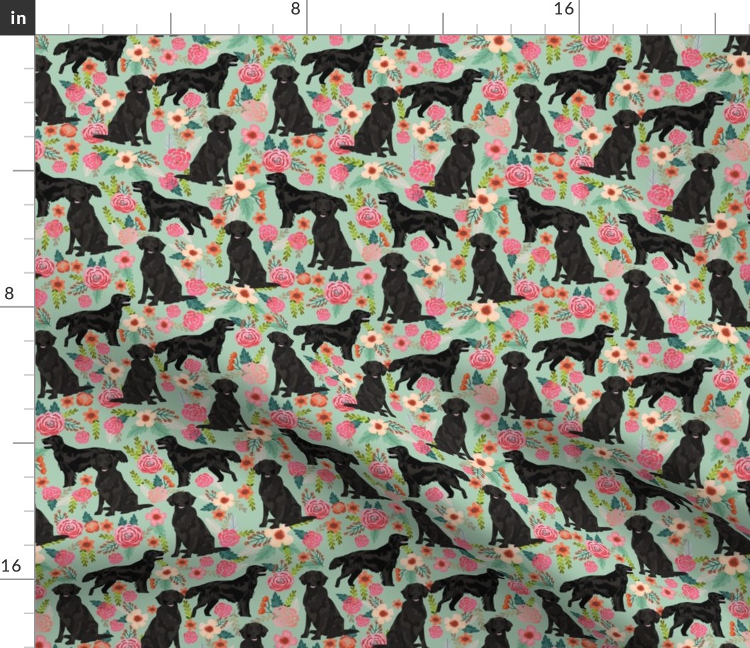 Flat Coated Retriever dog breed florals mint