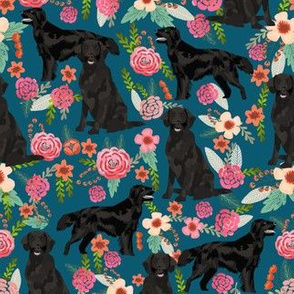 Flat Coated Retriever dog breed florals sapphire