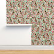 Sharpei dog fabric with florals mint