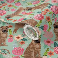 Sharpei dog fabric with florals mint