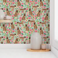 Sharpei dog fabric with florals mint