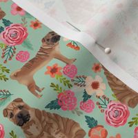 Sharpei dog fabric with florals mint