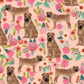 Sharpei dog fabric with florals peach