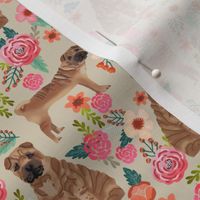 Sharpei dog fabric with florals sand