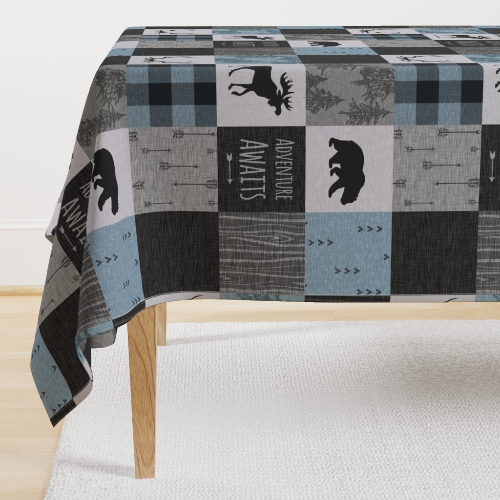 Adventure Awaits Quilt- Soft Blue, Black And Grey