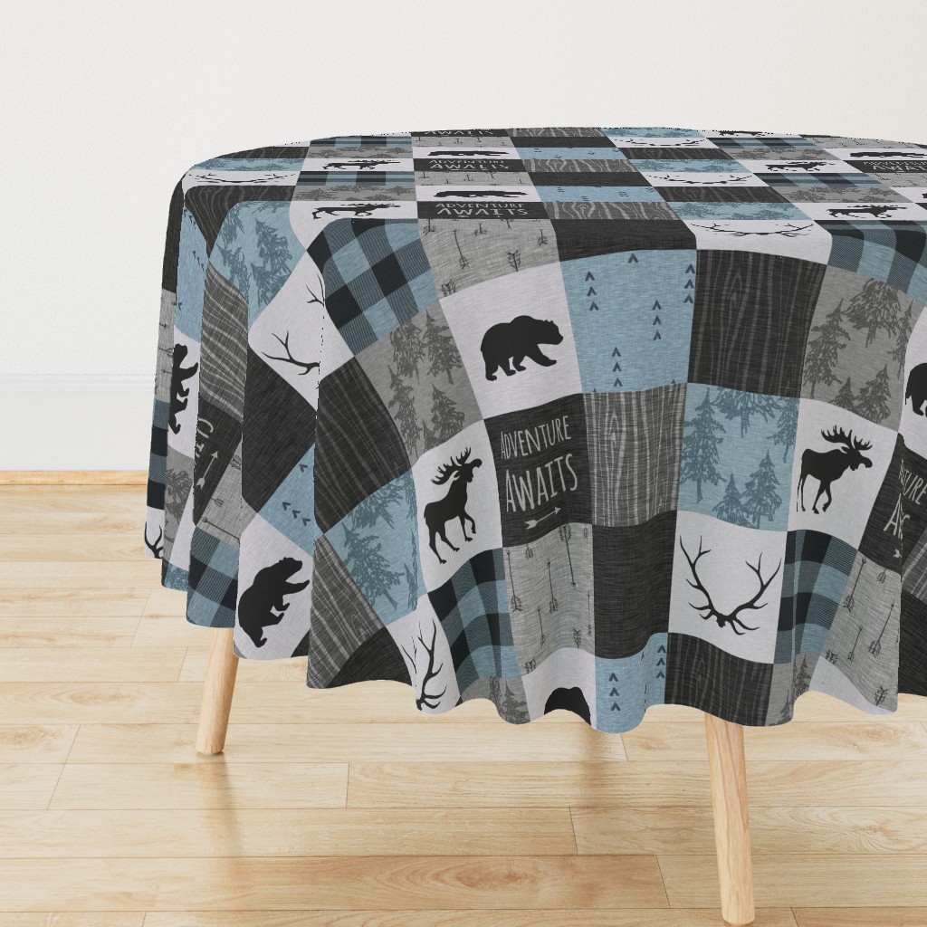 Adventure Awaits Quilt- Soft Blue, Black And Grey