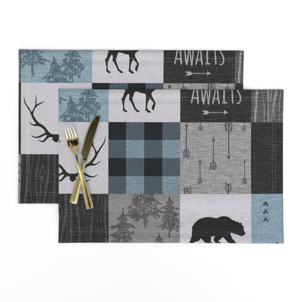 Adventure Awaits Quilt- Soft Blue, Black And Grey