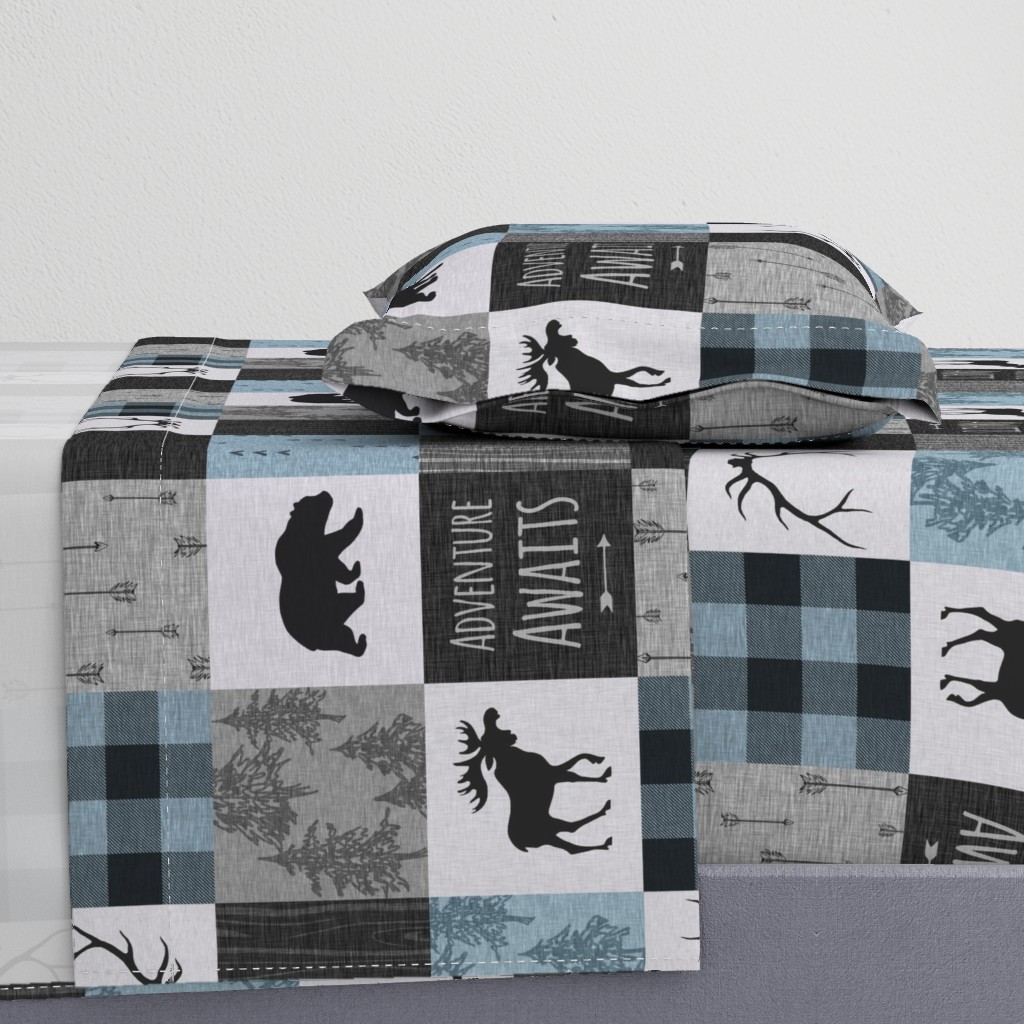 Adventure Awaits Quilt- Soft Blue, Black And Grey