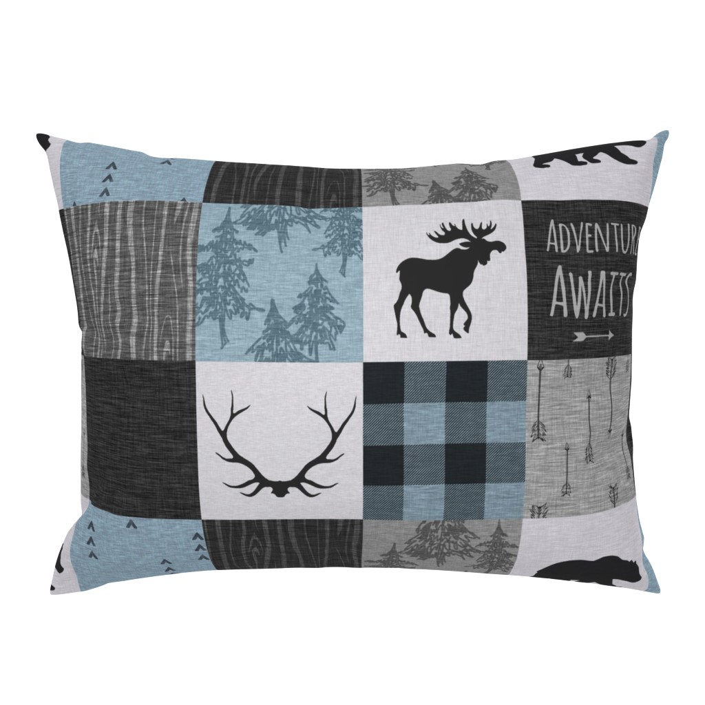 Adventure Awaits Quilt- Soft Blue, Black And Grey