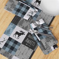 Adventure Awaits Quilt- Soft Blue, Black And Grey