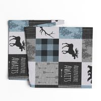 Adventure Awaits Quilt- Soft Blue, Black And Grey