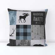 Adventure Awaits Quilt- Soft Blue, Black And Grey