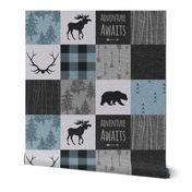 Adventure Awaits Quilt- Soft Blue, Black And Grey