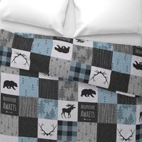 Adventure Awaits Quilt- Soft Blue, Black And Grey