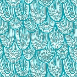 Doodle Scales - Sewing Swatches Turquoise on White