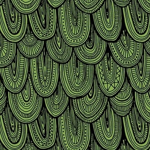 Doodle Scales - Sewing Swatches Black on Green
