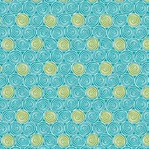 Doodle Spirals - Sewing Swatches Turquoise with Green Dots