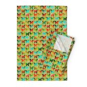 Bright butterflies on green linen weave by Su_G_©SuSchaefer