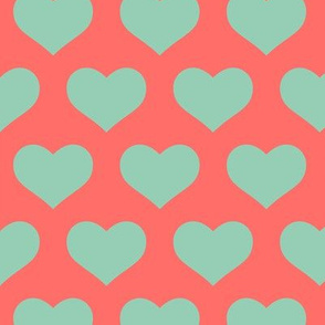Classic Heart Pattern in Retro Teal & Red Colors