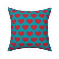 Classic Heart Pattern in Red & Teal Blue Colors