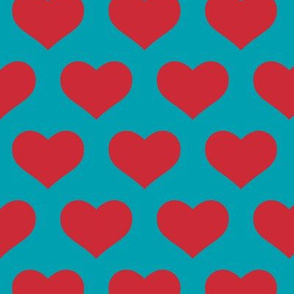 Classic Heart Pattern in Red & Teal Blue Colors