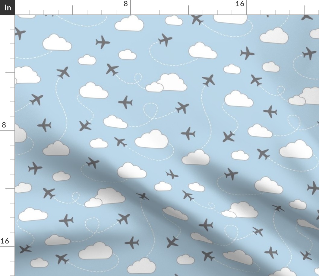 Jets in Clouds - Gray on Light Blue