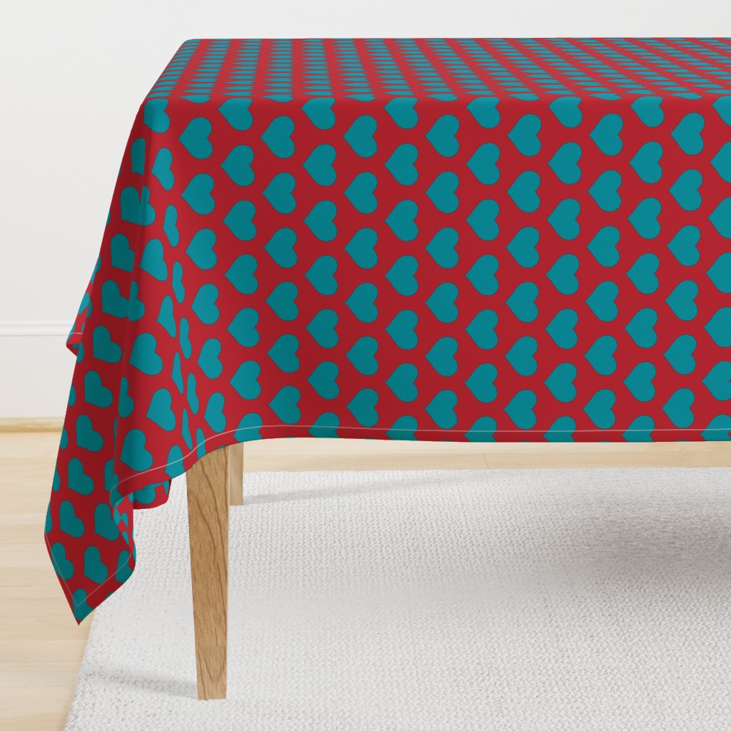 Classic Heart Pattern in Teal & Red Colors