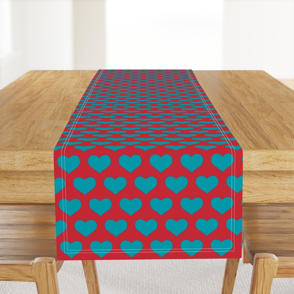 Classic Heart Pattern in Teal & Red Colors