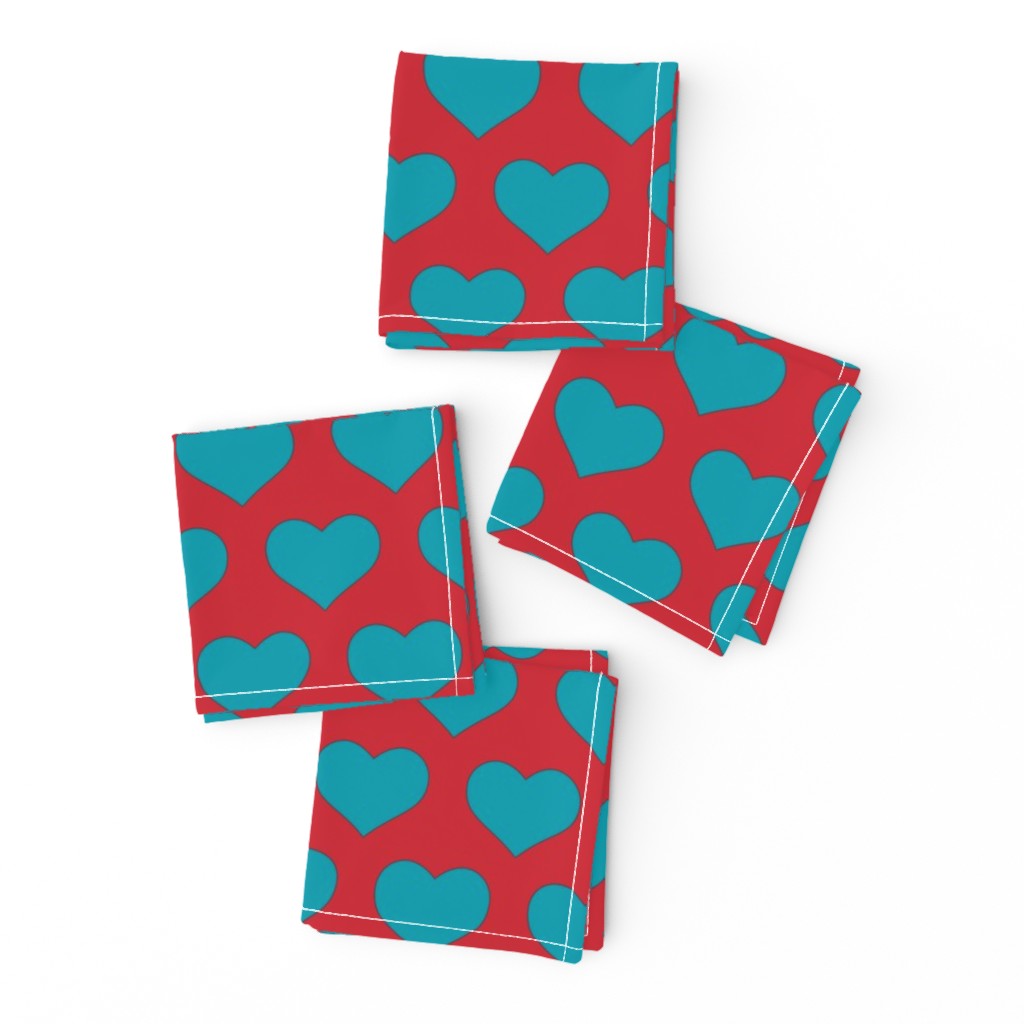 Classic Heart Pattern in Teal & Red Colors