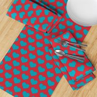 Classic Heart Pattern in Teal & Red Colors