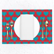 Classic Heart Pattern in Teal & Red Colors