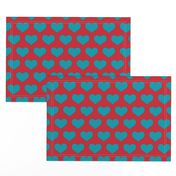 Classic Heart Pattern in Teal & Red Colors