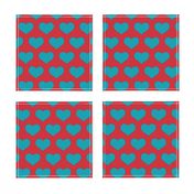 Classic Heart Pattern in Teal & Red Colors